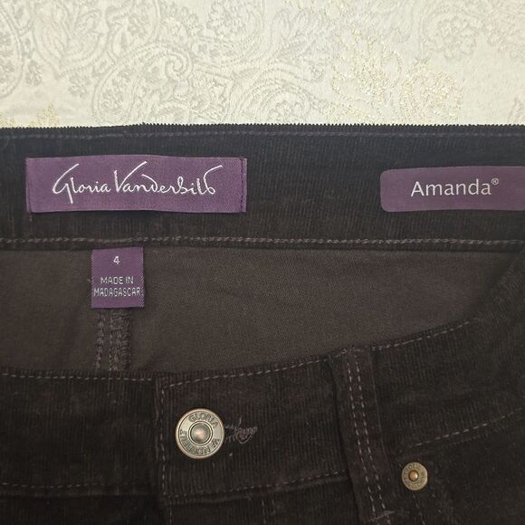 Gloria Vanderbilt Amanda Dark Brown Corduroy Trousers NWOT - Picture 4 of 6